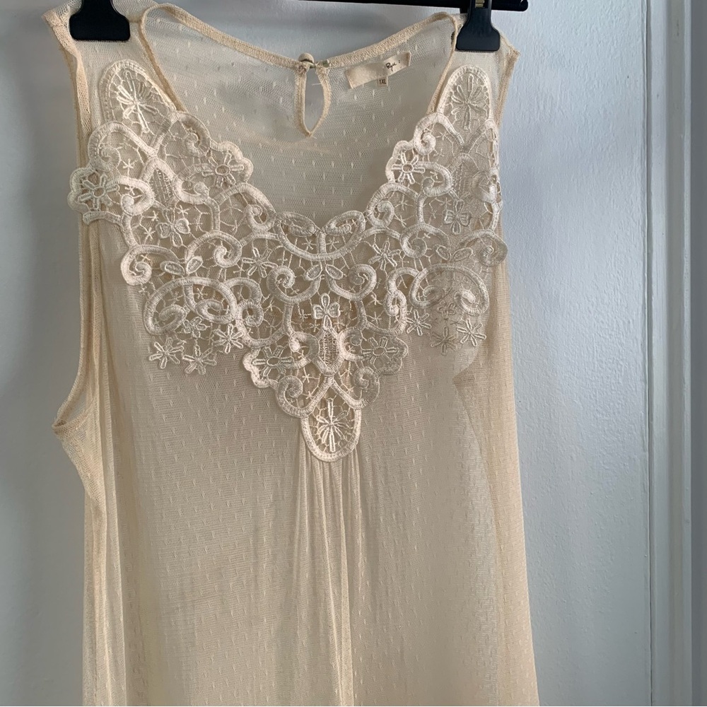 Ryu ivory lace Beige sheer Sleeveless Shift Mini Dress size 1XL - Picture 4 of 8